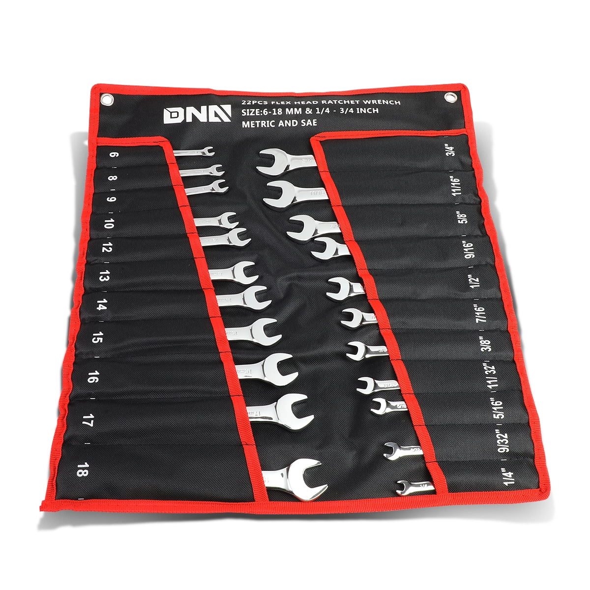 DNA Motoring TOOLS-00089, 22 Piece 72 Tooth Ratcheting Wrench Set