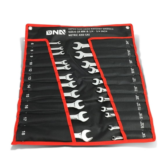 DNA Motoring TOOLS-00089, 22 Piece 72 Tooth Ratcheting Wrench Set