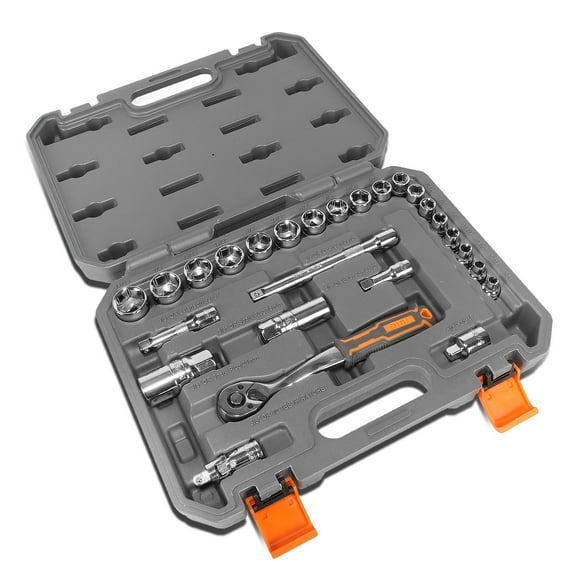 DNA Motoring TOOLS-00130 26PCs 0.38" Portable Drive Socket Tools Set With Carrying Case for Home Garage Auto Car