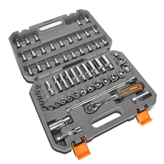 DNA Motoring TOOLS-00131 58PCs 0.38" Portable Drive Socket Tools Set With Carrying Case for Home Garage Auto Car