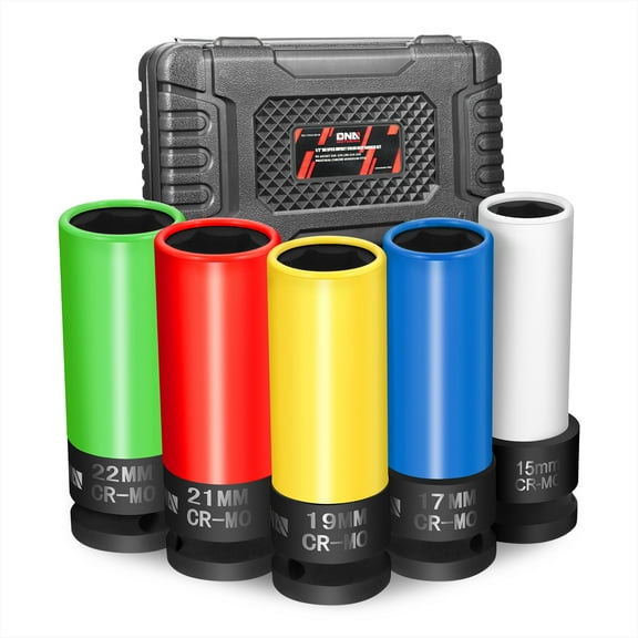 DNA Motoring TOOLS-00156 5 Pcs Universal 1/2" Drive Deep Impact Wheel Protector Lug Nut Bolt Socket Set With Carry Storage Case