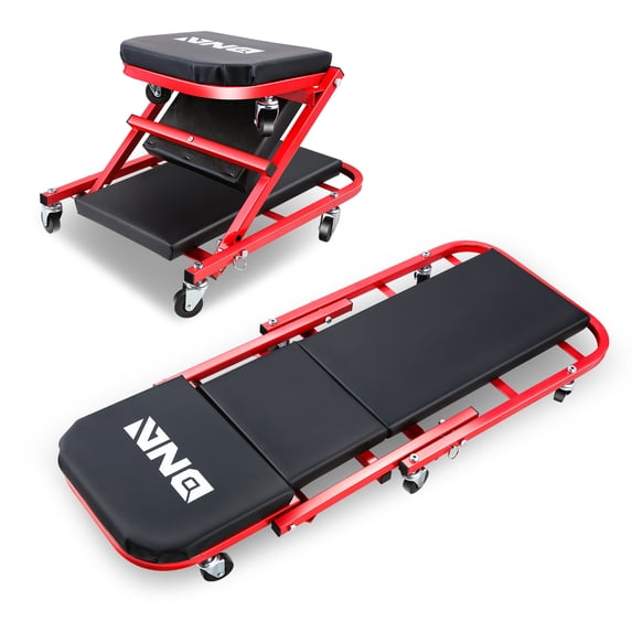 DNA Motoring TOOLS-00186 40 Inches 2 IN 1 Rolling Folding Car Creeper Seat 6 Pcs 2" Casters Red