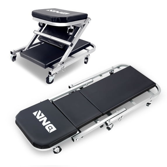 DNA Motoring TOOLS-00187 40 Inches 2 IN 1 Rolling Folding Car Creeper Seat 6 Pcs 2" Casters Gray