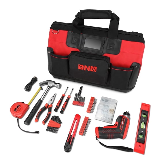 DNA Motoring Portable Tool Kit TOOLS-00208 Canvas Bag 44 Piece Red General Repair