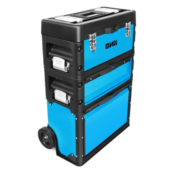 DNA Motoring TOOLS-00224 19.5" W X 28.5" H X 12" D 3-Tier Stackable Extendable Handle Trolley Tool Box Blue