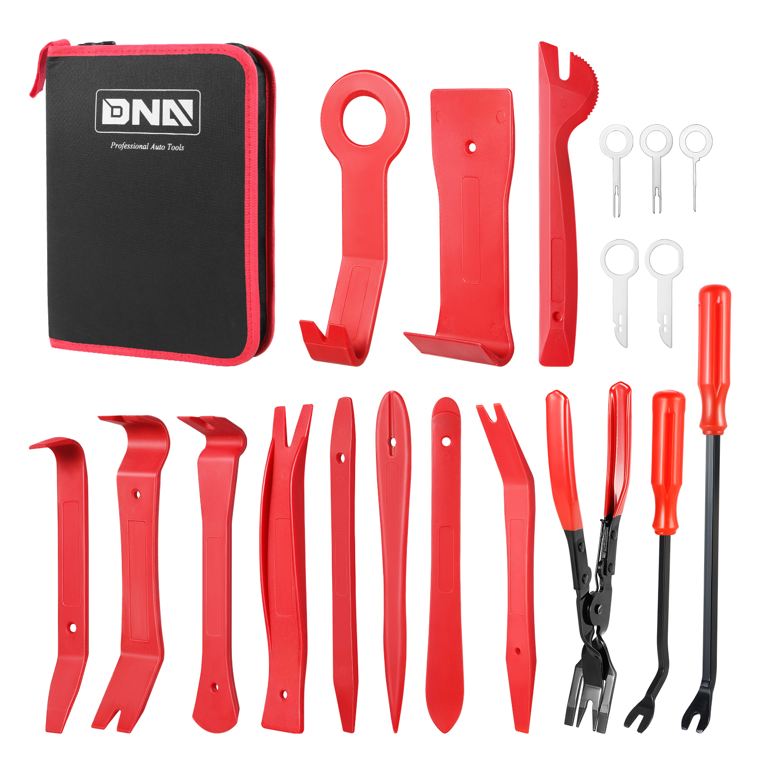 DNA Motoring TOOLS-00246 Car Trim Removal Tool Kit Red Clip Plier Upholstery Remover Set for Auto Door Panel Audio Dashboard