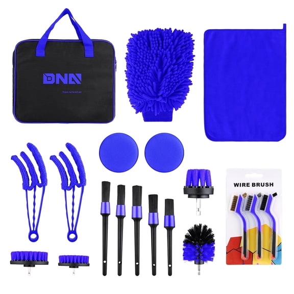 DNA Motoring 19Pcs Auto Wheel Dashboard Vent Car Wash Detailing Brush Cleaning Tools Set Blue