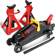 DNA Motoring TOOLS-00280 Low Profile Hydraulic Trolley Service/Floor Jack Combo with 2 Ratchet Jack Stands