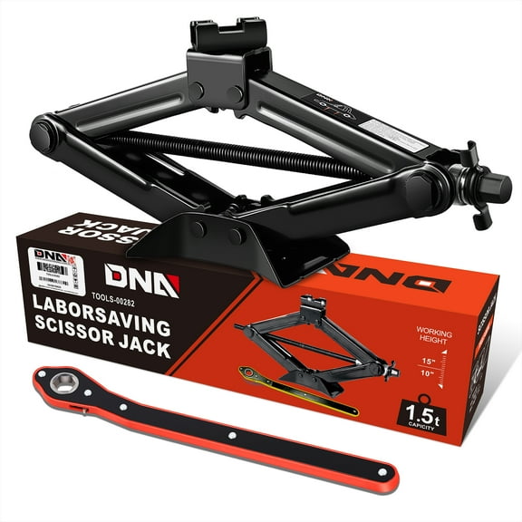 DNA Motoring TOOLS-00282 Universal 1.5 Ton (3306 LBs) Scissor Lift Jack + Ratchet Wrench Wheels Tyre Lift Repair Tools Black