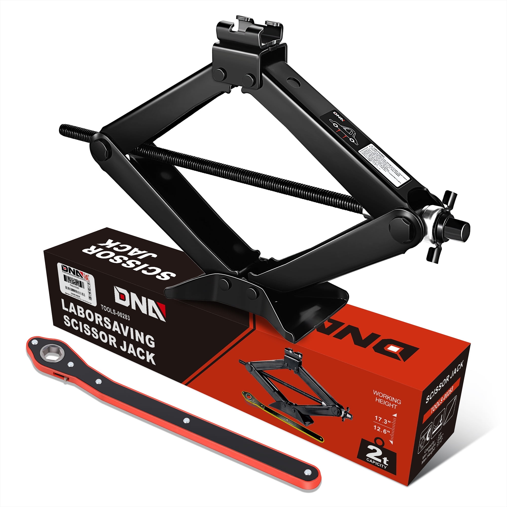 DNA Motoring TOOLS-00283 Universal 2 Ton (4409 LBs) Scissor Lift Jack + Ratchet Wrench Wheels Tyre Lift Repair Tools Black