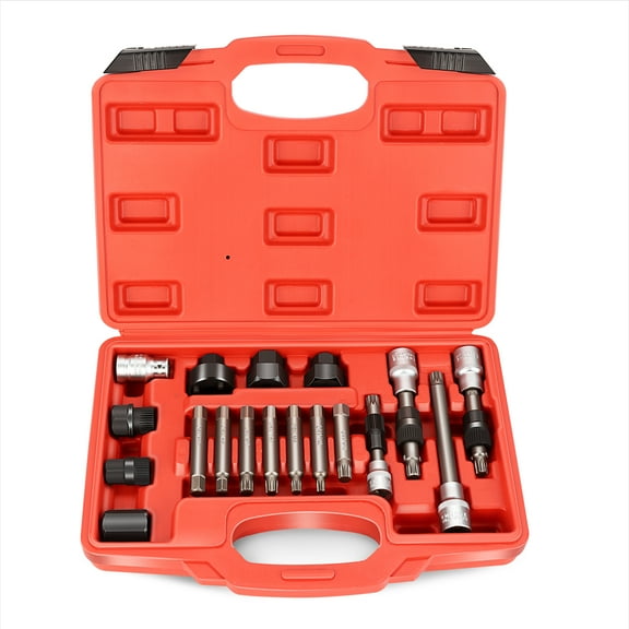 DNA Motoring TOOLS-00341 Universal 18PCS Alternator Freewheel Pulley Removal Set Automotive Repair Tools With Red Carrying Case