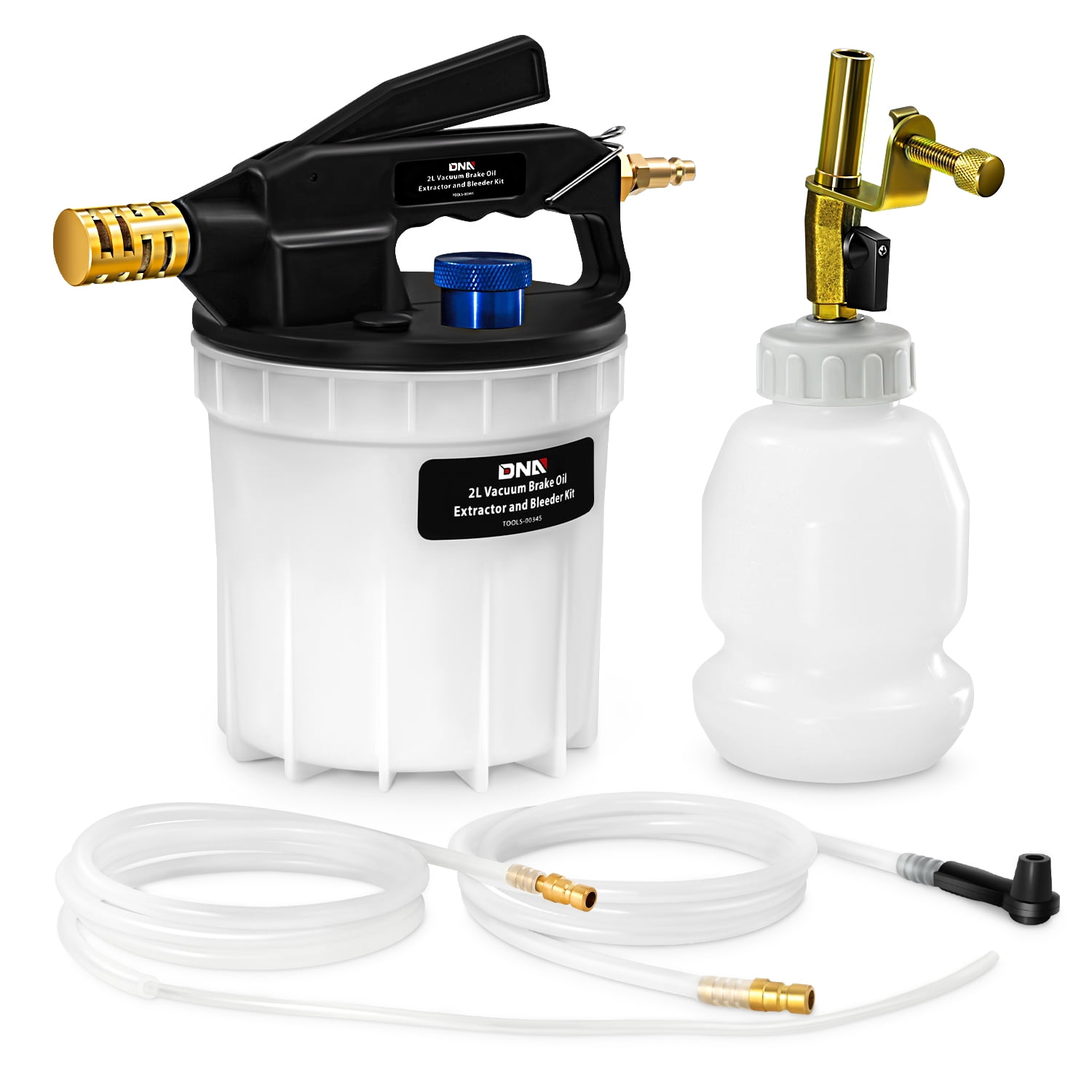DNA Motoring TOOLS-00345 2L 170 PSI for Car SUV Pickup Vacuum Brake Oil Extractor Bleeder Kit With Refilling Bottle White