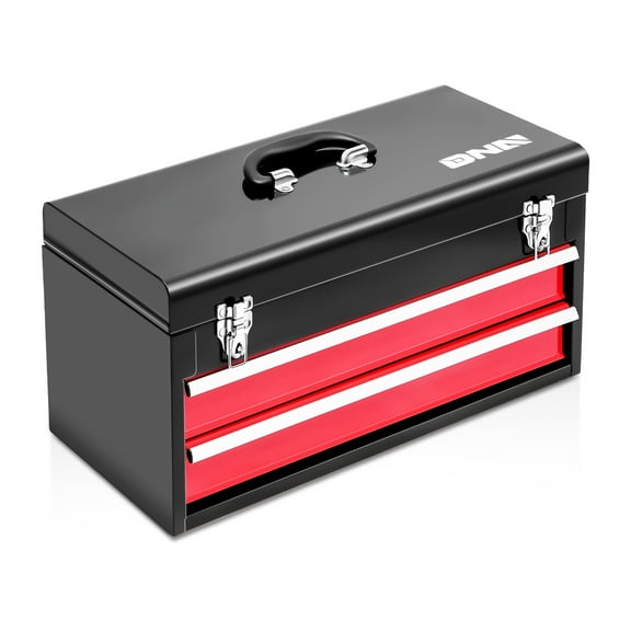 DNA Motoring TOOLS-00408 20" 2 Drawers Sturdy Durable Flat Top Steel Portable Hand Carry Multiple Storage Tool Storage Box Red