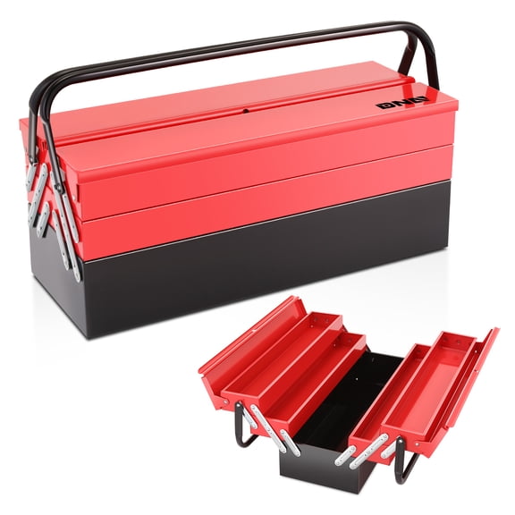 DNA Motoring TOOLS-00412 Red 21" 5 Drawers 3 Level Multifunction Metal Foldable Storage Repair Tool Organizer Box Red w/ Handle