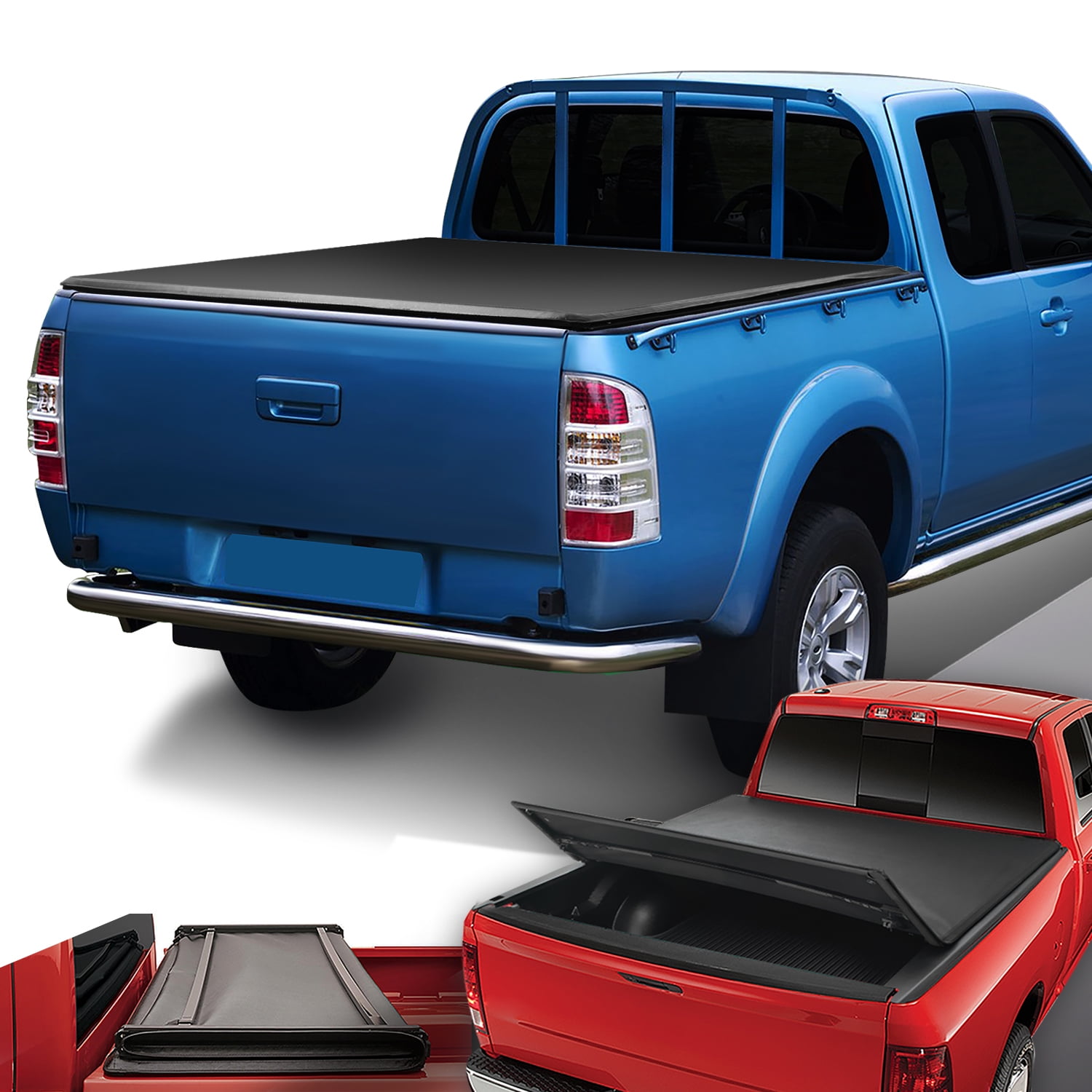 DNA Motoring TTC TRISOFT 007 Soft Folding Tri Fold Tonneau Cover For 1983 2011 Ford Ranger 1994 2009 Mazda B3000 B4000 B2300 B2500 6ft Bed Fleetside