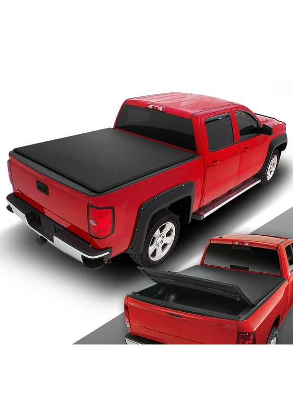 DNA Motoring TTC-TRISOFT-038 For 2014 to 2019 Chevy Silverado / GMC Sierra 6.5' Bed Fleetside Adjustable Tri -Fold Soft Top Trunk Tonneau Cover 15 16