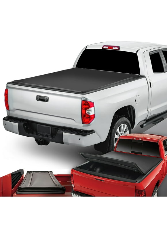 DNA Motoring TTC-TRISOFT-057 For 2014 to 2019 toyota Tundra 6.5' Bed Fleetside Adjustable Tri -Fold Soft Top Trunk Tonneau Cover 15 16 17 18