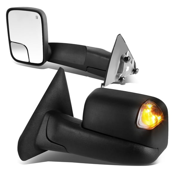 DNA Motoring TWM-012-T888-BK-SM For 2002 to 2008 Ram 1500 / 2500 / 3500 Pair of Black Powered + Heated Smoked Signal + Foldable Side Towing Mirrors 05 06 07