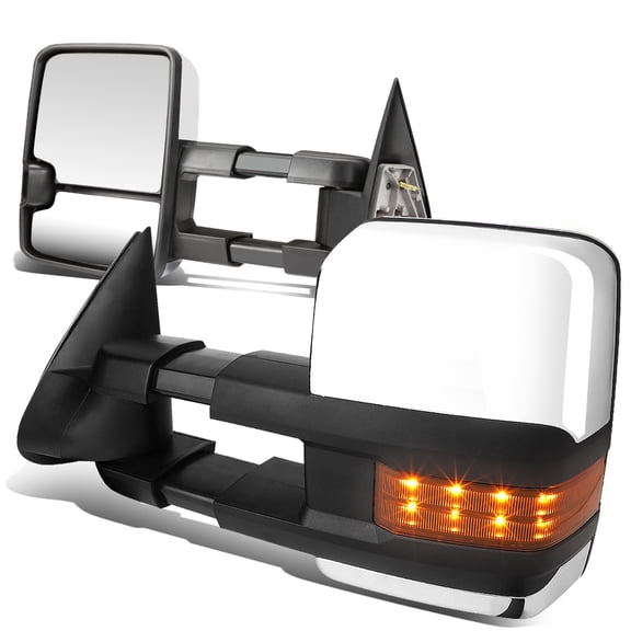 DNA Motoring TWM-015-T666-CH-AM For 2003 to 2006 Avalanche / Tahoe Pair of Chrome Telescoping Manual Extendable + Amber Signal Side Towing Mirrors 04 05