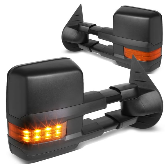 DNA Motoring TWM-028-T888-BK-AM For 2007 to 2014 Chevy Silverado / GMC Sierra Pair Powered+Heat+Amber LED Turn Signal Tow Towing Mirror