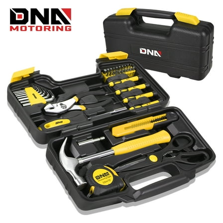 DNA Motoring Yellow 39 PCS Portable Tool Kit with Screwdriver, Pliers, Hammer, Hex Set for Household Repairs