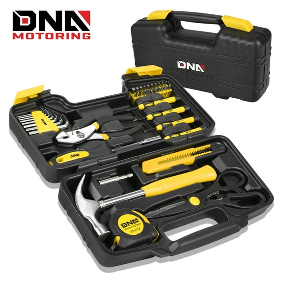 DNA Motoring Yellow 39 PCS Portable Tool Kit with Screwdriver, Pliers, Hammer, Hex Set for Household Repairs