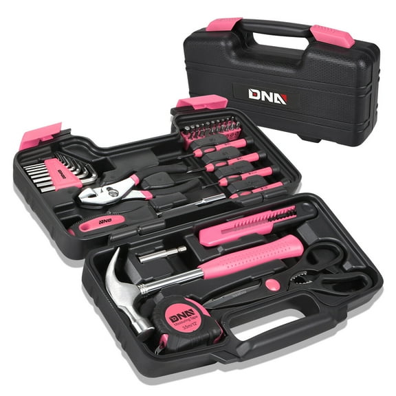 DNA Motoring Pink 39-Piece Portable Tool Kit with Screwdriver, Pliers, Hammer, Hex Set for Household Repairs