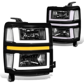DNA Motoring For 14-15 Chevy Silverado 1500 LED Light Bar Black Sequential Signal Headlight Lamps Pair