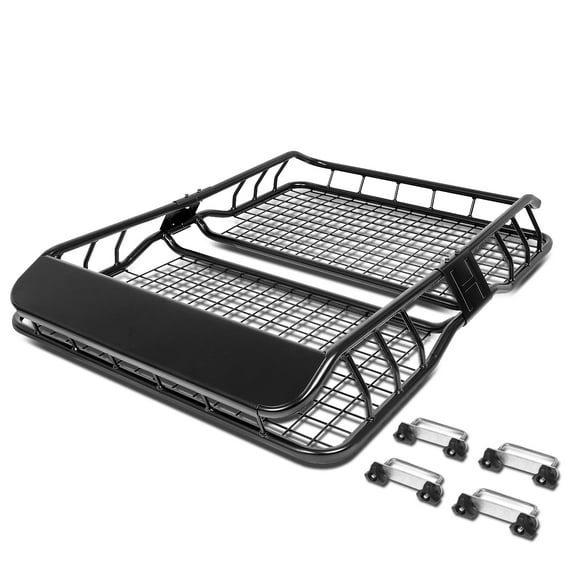 DNA Motoring XY-6007 49" Long x 36" Wide x 7" Tall Powercoated Mild Steel Black Roof Rack Top Cargo Luggage Carrier Basket w/Wind Fairing