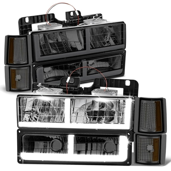 DNA Motoring for 94-00 GMC C10 C/K 1500 LED DRL Strip Headlights Bumper Lamps Smoke