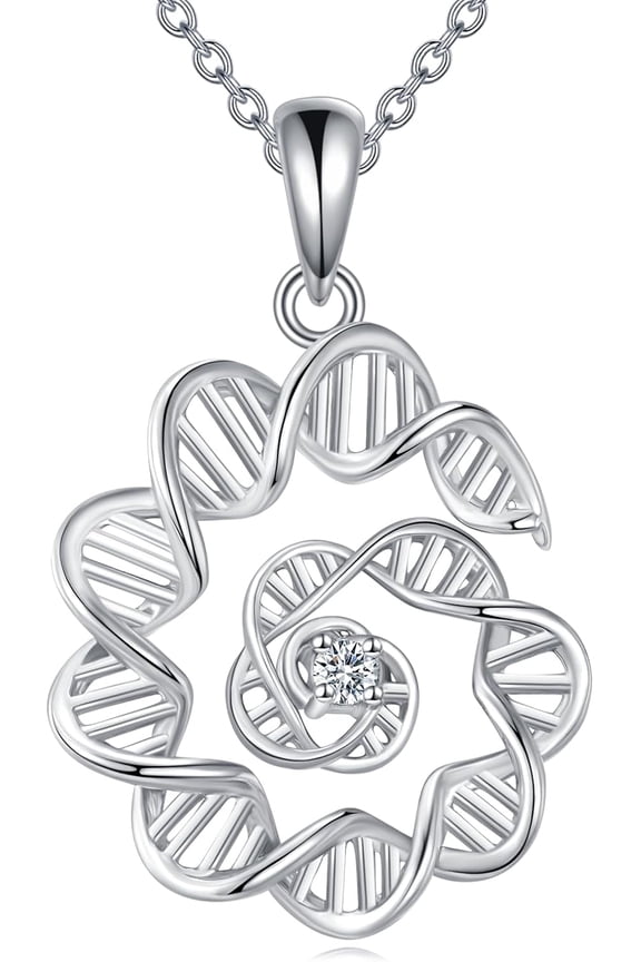 DNA Necklace 925 Sterling Silver Double Helix DNA Pendant DNA Jewelry Gift for Women Men