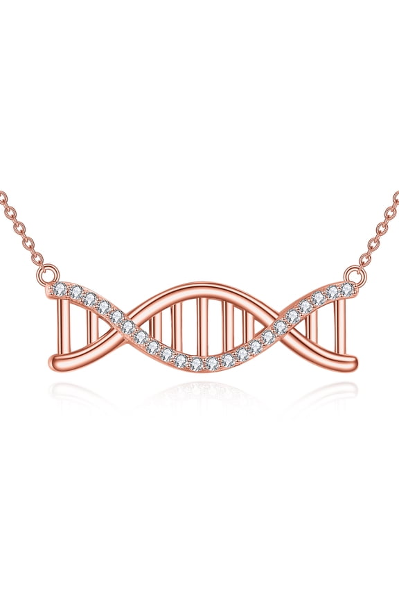 DNA Necklace Double Helix Chemistry Science Molecule Biology Necklace Rose Gold Plated Sterling Silver Jewelry for Women