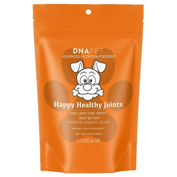DNA PET Happy Healthy Joints Treats for Dogs, Real Chicken Air-Dried Dog Chews, Beef Collagen, 8 oz