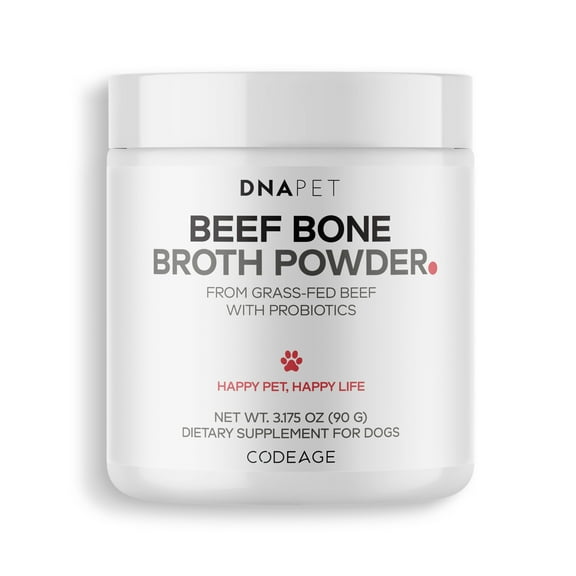 DNA Pet Beef Bone Broth Powder for Dogs Supplement  Grass-Fed Beef with Canine Probiotics (Bacillus coagulans & Bacillus subtilis) Canine Joint & Gut Wellness Support  All Breeds & Sizes  3.17 oz