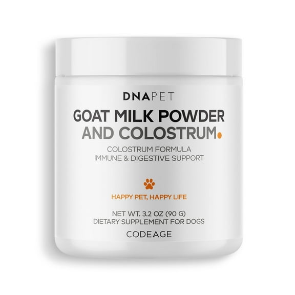 DNA Pet Goat Milk and Colostrum Powder for Dogs - Goat Milk Powder, Bovine Colostrum Protein Supplement for Dogs - Canine Joint & Gut Wellness Support - All Breeds and Sizes - 3.2 oz