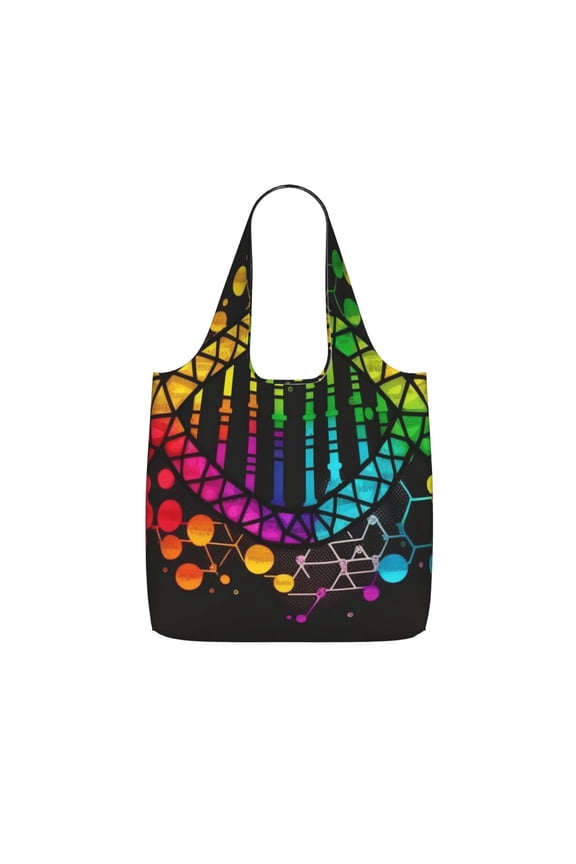 DNA Rainbow LGBT Pride Science Foldable Reusable Shopping Bag Large Capacity Tote Handbag Storage Pouch for Travel Work