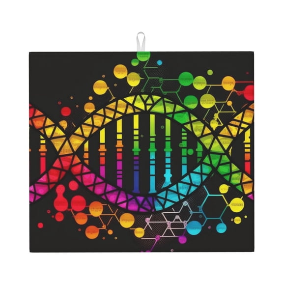 DNA Rainbow LGBT Pride Science Kitchen Drying Mat 18x16 Inch Ultra Absorbent Countertop Mat Foldable with Hanging Loop