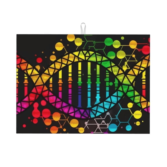 DNA Rainbow LGBT Pride Science Large Kitchen Drying Mat 18x24 Inch Ultra Absorbent Dish Drying Mats Foldable Countertop Protector