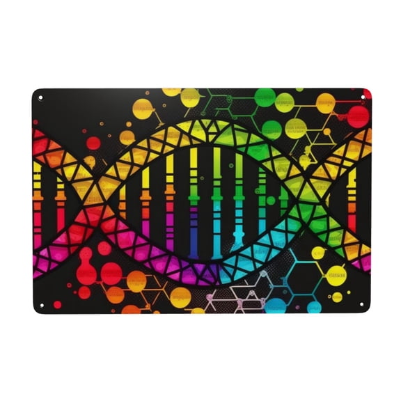 DNA Rainbow LGBT Pride Science Metal Tin Sign Garden Signs Kitchen Wall Art Decoration Home Decor 8X12Inch