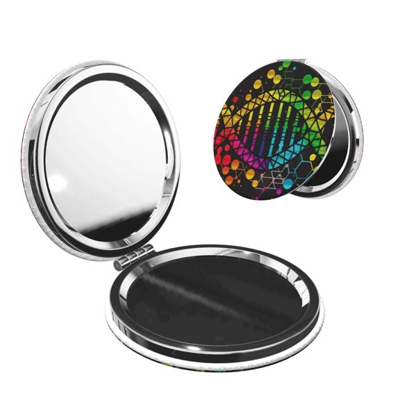 DNA Rainbow LGBT Pride Science Portable Double-Sided Face Mirror Round Shape, Magnifying Compact Pocket Mirror with PU Leather Cover