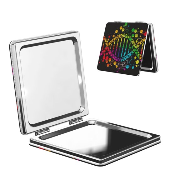 DNA Rainbow LGBT Pride Science Portable Double-Sided Face Mirror Square, Magnifying Compact Pocket Mirror with PU Leather Cover