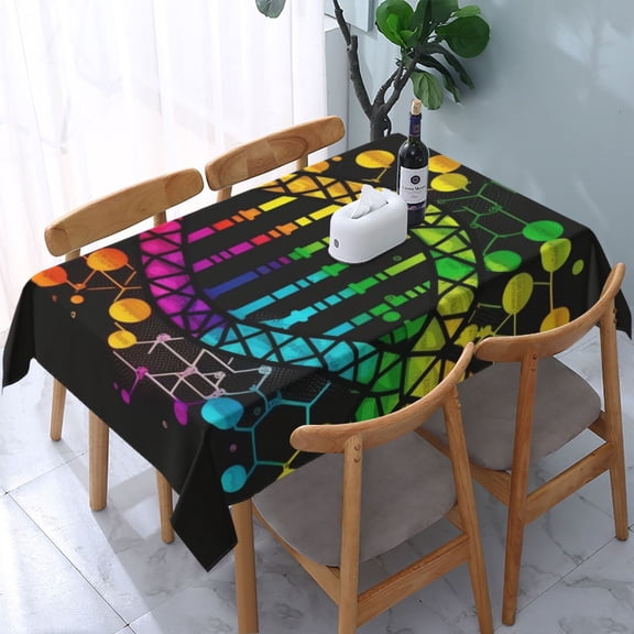 DNA Rainbow LGBT Pride Science Rectangular Tablecloth 54"x 72" Waterproof Rectangle Table Cover Cloth for Kitchen Dining Room Picnic Home Party