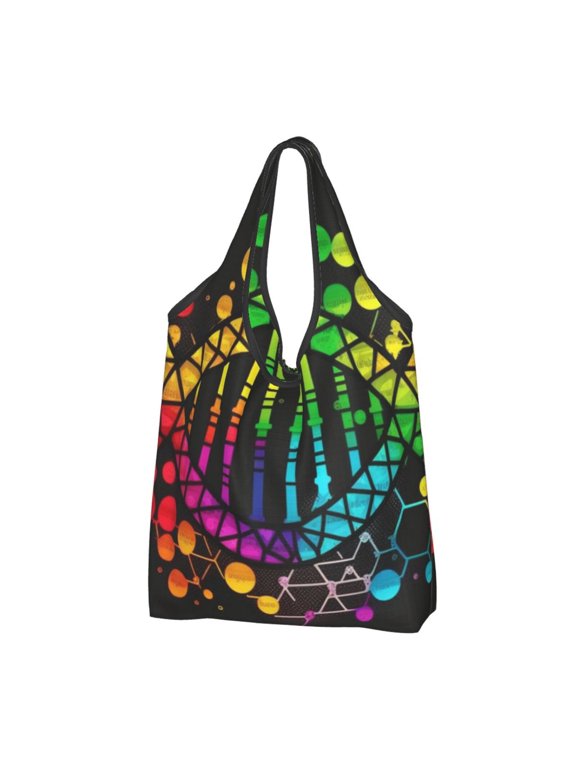 DNA Rainbow LGBT Pride Science Reusable Grocery Bags Shopping Totes Foldable Washable Pouch Handbag Storage Bag