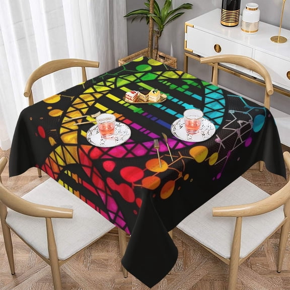 DNA Rainbow LGBT Pride Science Square Tablecloth 54x54 Waterproof Table Cover for Dining Table, Parties, Weddings, Picnics, Cafes