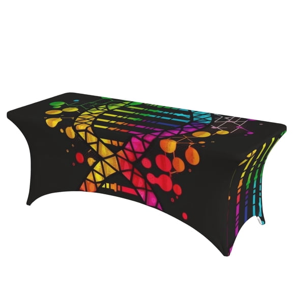 DNA Rainbow LGBT Pride Science Stretch Rectangular Table Cover 6FT Elastic Fitted Tablecloth for Parties, Weddings, Banquets