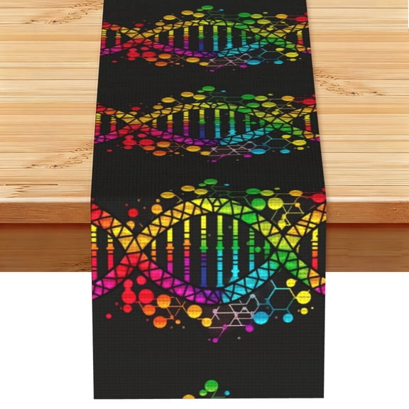 DNA Rainbow LGBT Pride Science Table Runner 13x72 Inch for Dining Table Kitchen Wedding Party Decor Fireplace Mantle