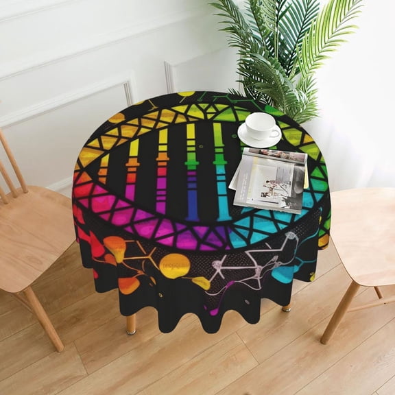 DNA Rainbow LGBT Pride Science Tablecloths Round 60 inch Fabric Table Cloth Cover for Dining Kitchen Wedding Party