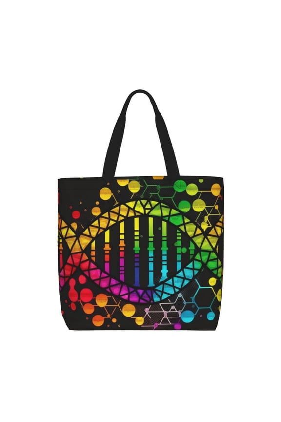 DNA Rainbow LGBT Pride Science Zippered Tote Bag Large Capacity Shoulder Handbag for Shopping, Work, Travel