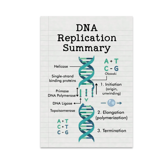 DNA Replication Summary Lab Notebook Style - Biology College Students - 13x19 Poster Print