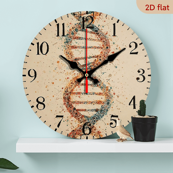 DNA, Watercolor Art, DNA Double Helix Genetic Decorative Round Wooden Wall Clock 10 Inch